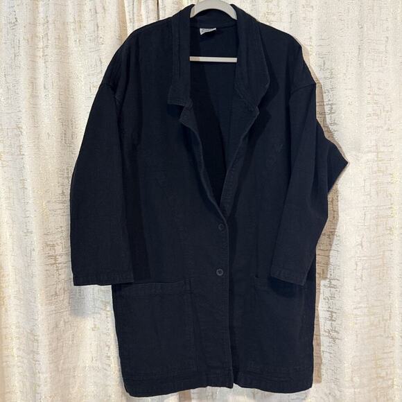 VTG Color Me Cotton Black 100% Made in U.S.A. Cotton Long Jacket Women's‎ Medium - Picture 1 of 3